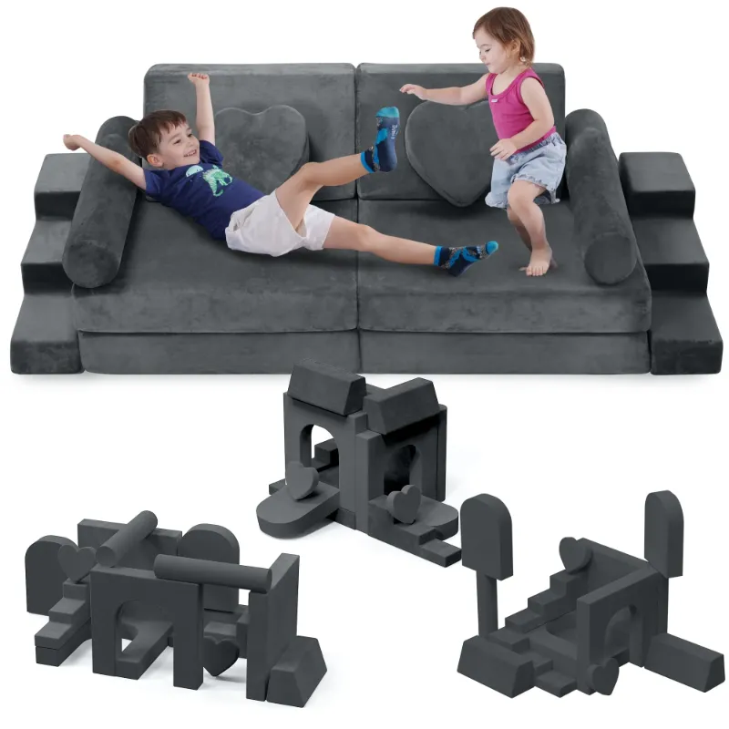 Photo 1 of (See Comments) 14pcs Modular Kids Play Couch, Child Sectional Sofa, Fortplay Bedroom and Playroom Furniture for Toddlers, Convertible Foam and Floor Cushion for Boys and Girls, Gray
