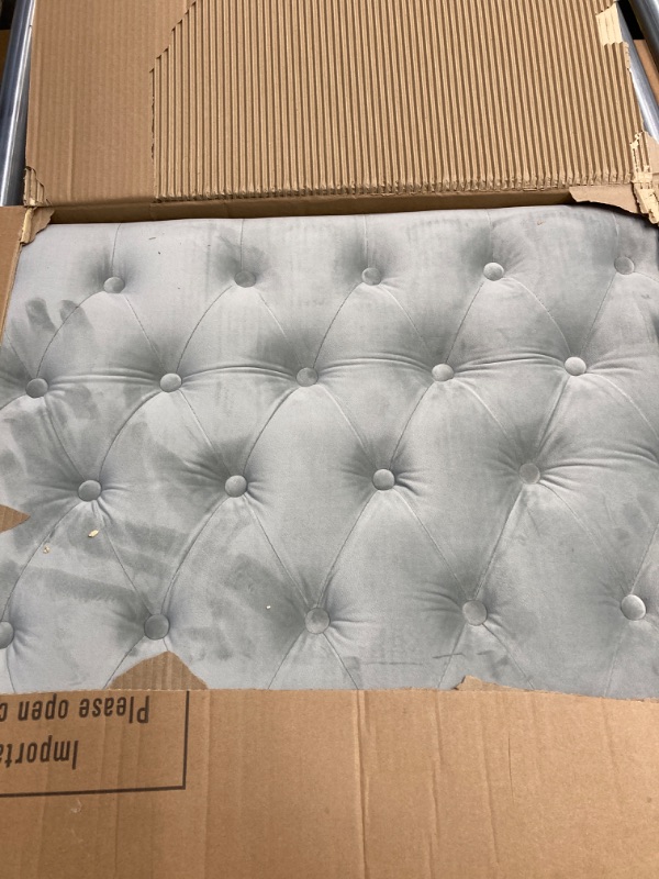 Photo 1 of 24KF Upholstered Button Tufted Queen Size Full Size Headboard with Nailhead Trim, Soft Velvet Fabric Headboard Queen/Full Size-Gray