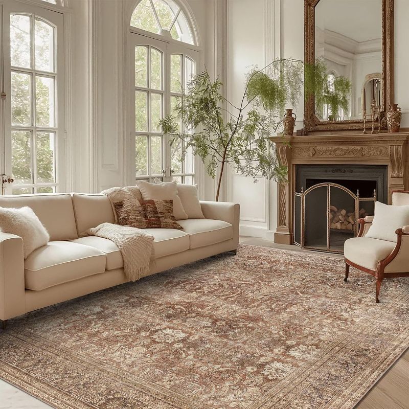 Photo 1 of  Area Rugs, Stain Resistant Washable Rug for Living Room, Vintage Inspired Rug (Brick Red/Antique