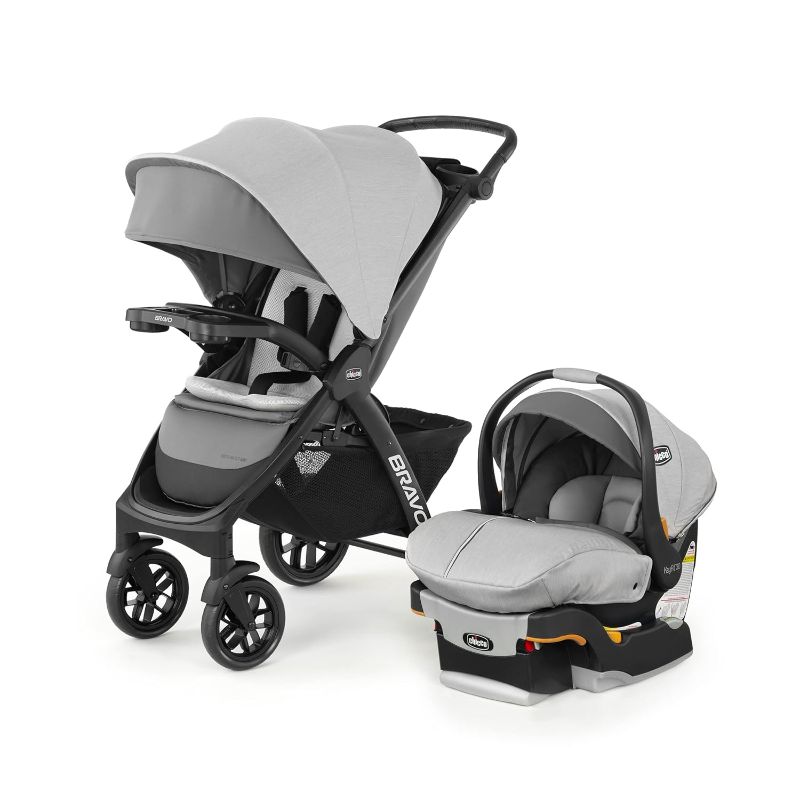 Photo 1 of Chicco Bravo Primo Trio Travel System, Quick-Fold Stroller with Chicco KeyFit 35 Zip Extended-Use Infant Car Seat and Stroller Combo | Springhill/gray