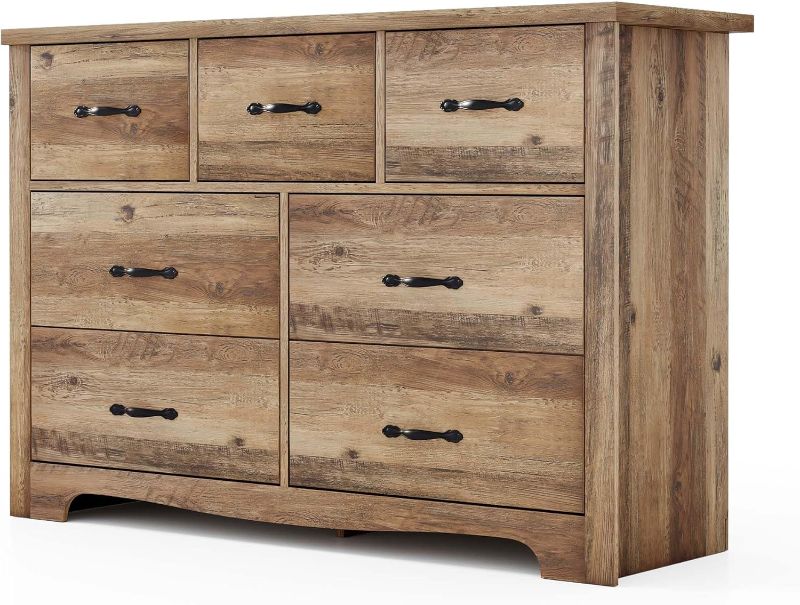 Photo 1 of ** similar** Brown 7 Drawers Dresser for Bedroom, Wood Bedroom Dresser Modern Drawer Chest, 7 Chest of Drawer, Tall Dresser for Closet, Dressers Organizer for Living Room, Closet, Hallway