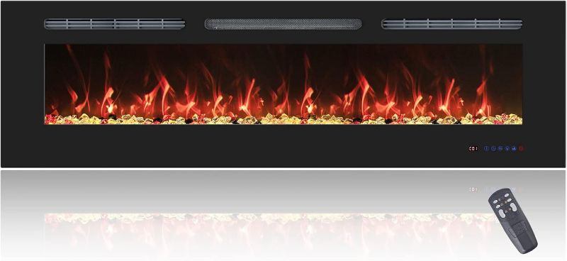 Photo 1 of 60 inch Electric Fireplace, Wall Mounted Recessed Electric Fireplace Insert, Fireplace Heater with Timer, Remote Control, Adjustable 13 Flame Combinations, 750w/1500w