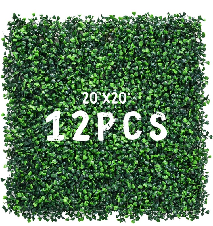 Photo 1 of 12 Pieces 20” X 20” Artificial Hedge Boxwood Panels Boxwood Hedge Grass Wall Green Greenery Plant Mats UV Stable for Indoor Outdoor Decor Garden Fence