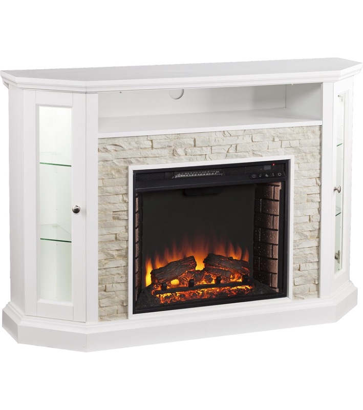 Photo 1 of **(not white -see images for color )  Faux Stone Convertible Electric Media Storage Corner Fireplace, Fresh White