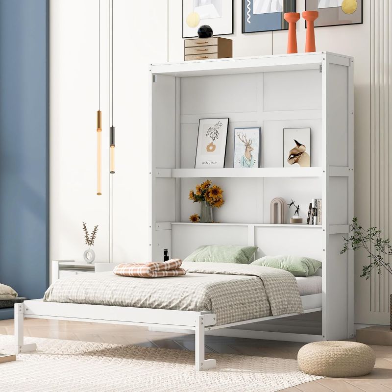 Photo 1 of Full Size Murphy Bed Wall Bed with Shelves Full Size Murphy Bed Murphy Bed (White)
