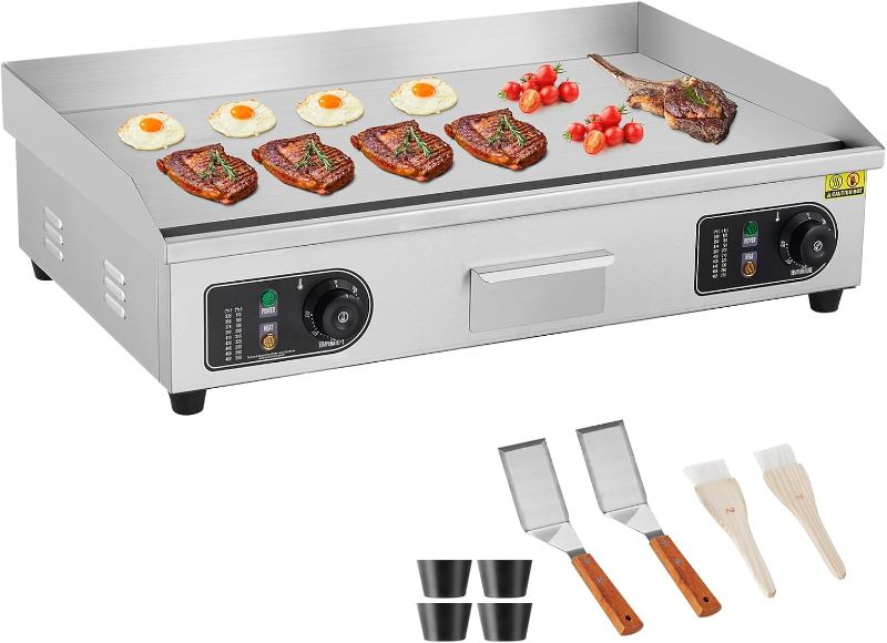 Photo 1 of EVOR Commercial Electric Griddle, 4400W Countertop Flat Top Grill, 122?-572 ? Adjustable Temp, 28.74 x 15.75 x 0.39in Stainless Steel Griddle Grill with 2 Shovels and 2 Brushes for Home or Restaurant