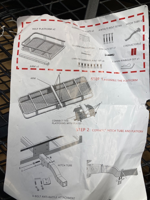 Photo 5 of 60"X21.6"X6" Hitch Cargo Carrier and Receiver Hitch Cargo Rack Carrier Cargo Used Rust Resistant Baking Paint and Alloy Steel Material  ***(ITEM MAY VARY SLIGHTLY FROM THE STOCK PHOTO, SOME RUST, PAINT CHIPS, SCUFFS/SCRATCHES, SCREWS NOT IN ORIGINAL PACKA