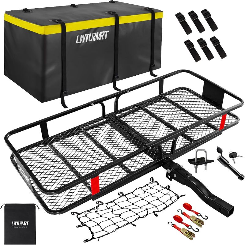 Photo 1 of 60"X21.6"X6" Hitch Cargo Carrier and Receiver Hitch Cargo Rack Carrier Cargo Used Rust Resistant Baking Paint and Alloy Steel Material  ***(ITEM MAY VARY SLIGHTLY FROM THE STOCK PHOTO, SOME RUST, PAINT CHIPS, SCUFFS/SCRATCHES, SCREWS NOT IN ORIGINAL PACKA