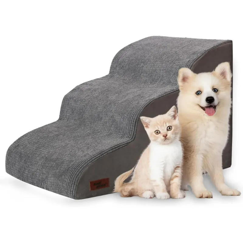 Photo 1 of 3 Tiers Dog Ramp and Stairs for Beds Or Couches - Non-Slip Sturdy Pet Steps - for Small Dogs to get on High Bed