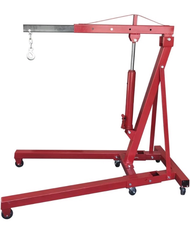 Photo 1 of 2 TON Folding Hydraulic Engine Crane, Motor Hoist 4400lbs Lifting Capacity Shop Crane Lift Cherry Picker, w/Telescopic Boom and Legs, Heavy Duty Steel