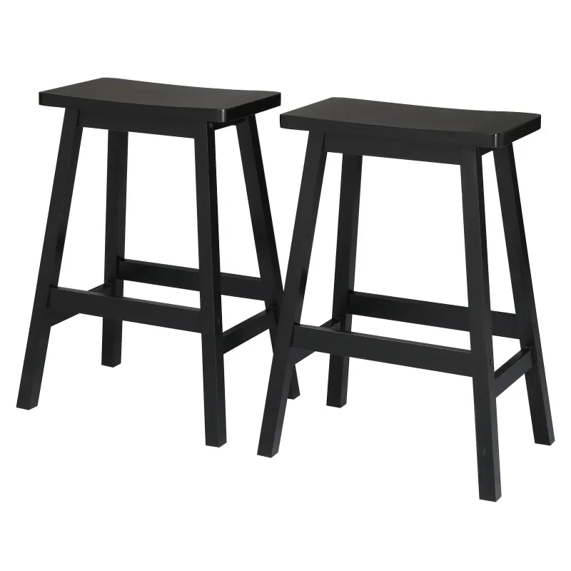 Photo 1 of 
Set of 2 Saddle Seat 24" Bar Stools Wood Dining Room Kitchen Pub Chair,Black