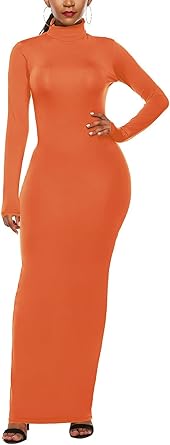 Photo 1 of **see notes, photo for reference*
Annystore Women's Long Sleeve Loose Dress Pleated Crew Neck Slim Bodycon Plain Casual Maxi Dresses Cocktail Party Clubwear Orange S