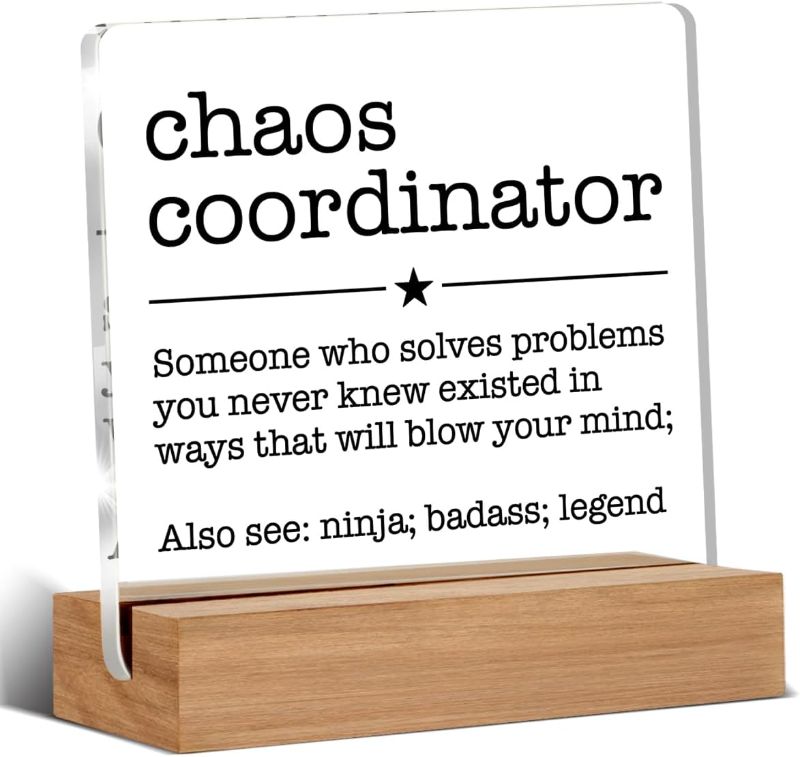 Photo 1 of Chaos Coordinator Desk Sign Solves Problem You Never Knew existed in ways. Funny Motivational Desk Decor Gifts for Coworkers Boss Manager ?Rustic Wooden Box Sign for Tabletop Office Bookshelf.?white? ***pic for reference, its a wooden desk sign***