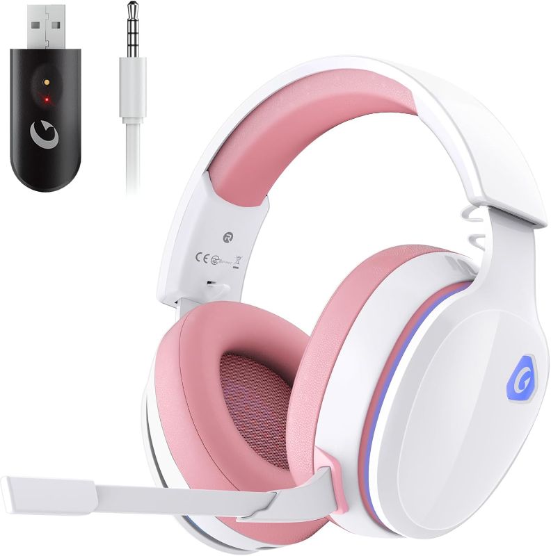 Photo 1 of 2.4GHz Wireless Gaming Headset for PS5, PS4 Fortnite & FPS Gamers, PC, Nintendo Switch, Bluetooth 5.3 Gaming Headphones with Noise Canceling Mic, Stereo Sound, 40+Hr Battery (Pink)