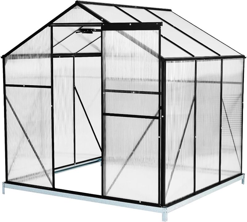 Photo 1 of 6x6 FT Polycarbonate Greenhouses with Sliding Door and Adjustable Vent Window, Portable Outdoor Aluminum Walk-in Green House for Outdoor Garden Backyard, Greenhouses for Outdoors