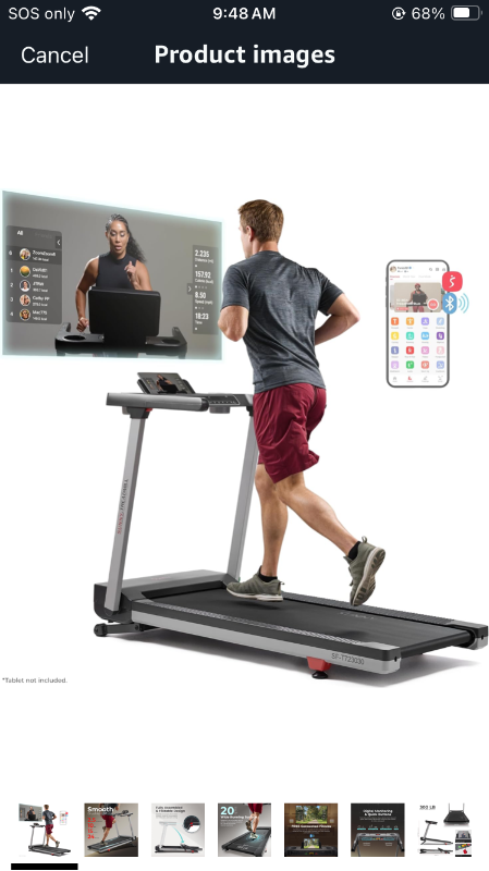 Photo 1 of **see notes**
Sunny Health & Fitness Premium Foldable Treadmill for Home, Running or Walking with Auto Incline, Shock Absorption, Digital Display, Optional 20” Running Deck, Free SunnyFit App Bluetooth Connection