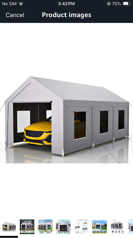 Photo 1 of Carport 10x20 ft Heavy Duty, Car Port with Reinforced Steel Frame and 6 Roll-up Windows, Portable Garage with Removable Sidewalls, Waterproof All-Season Car Canopy for Car Boat Truck, Grey