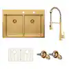 Photo 1 of 33 in. Drop-In Double Bowl 18-Gauge Gold Stainless Steel Kitchen Sink with Spring Neck Faucet