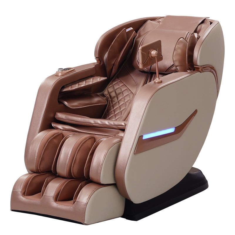 Photo 1 of 4D SL Track Zero Gravity Massage Chair Recliner with Calf and Foot Rollers, AI Voice Control, LCD Screen, Quick Access Buttons (Gold)