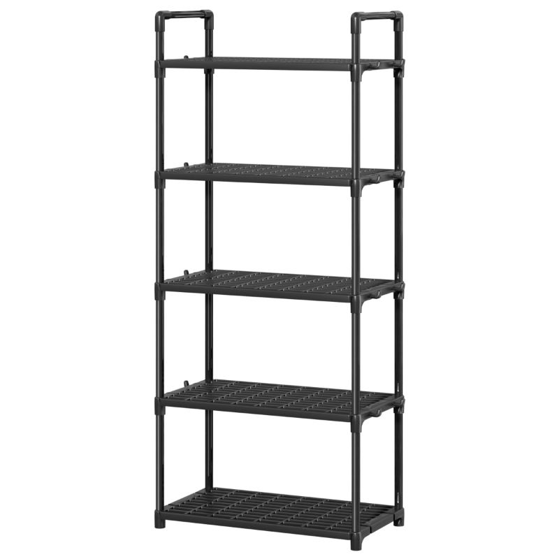 Photo 1 of 5-Tier Heavy Duty Plastic Storage Shelves, 57" Garage Rack Storage Organizer, Multipurpose Shelf for Home, Basement, Utility Room, 10.6"D x 20"W x 57"H, Black