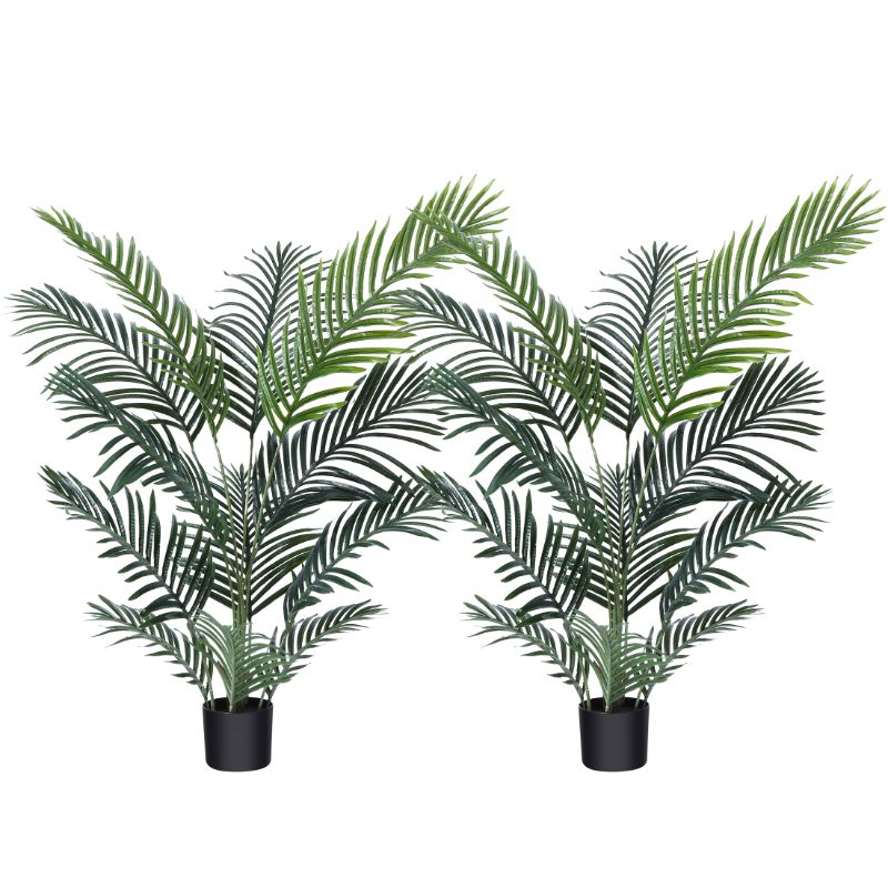 Photo 1 of 2 Pack Fake Majesty Palm Plant 4 Feet Artificial Majestic Palm Faux Ravenea Rivularis in Pot for Indoor Outdoor Home Office Store, Great Housewarming Gift