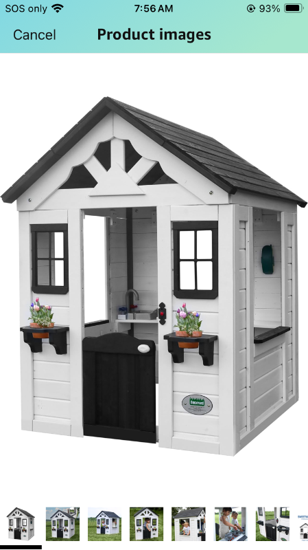 Photo 1 of Backyard Discovery Sweetwater All Cedar White Modern Outdoor Wooden Playhouse, Cottage, Sink, Stove, Windows, Kitchen with Pot and Pans and Utensils, Flowerpot Holders, Working Doorbell, Ages 2-6