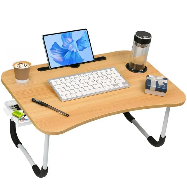 Photo 1 of Ambler Foldable Lap Desk, 23.6 Inch Portable Wood Laptop Desk for Bed Sofa Reading Writing Eating Watching, Walnut