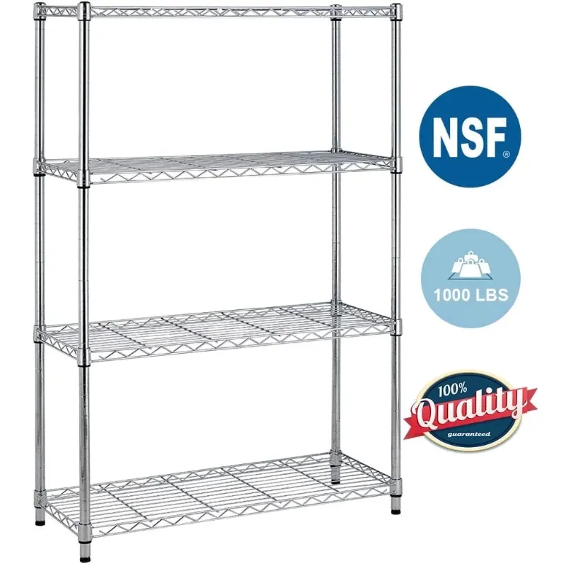 Photo 1 of BestOffice 4 Shelf Wire Shelving,Height Adjustable Metal Shelving,for 1000 LBS Capacity,Chrome