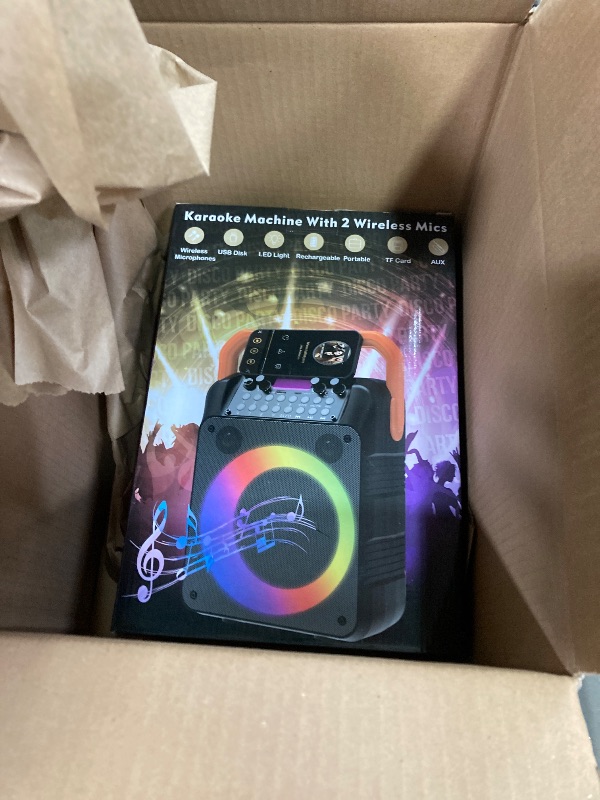 Photo 1 of ***parts only*** Aursear Karaoke Machine, Portable Bluetooth Karaoke Speaker with 2 Wireless Microphones, PA System for Adults Kids with LED Lights, Supports FM/AUX/USB/TF for Home Party