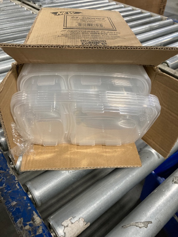 Photo 1 of Freshware Meal Prep Containers [50 Pack] 2 Compartment with Lids, Food Storage Containers, Bento Box, BPA Free, Stackable, Microwave/Dishwasher/Freezer Safe (28 oz)