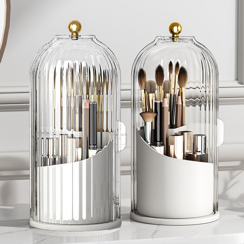 Photo 1 of Makeup Brush Holder Organizer with Clear Lid 360 Rotating Sliding Opening Dustproof Brushes Container for Vanity