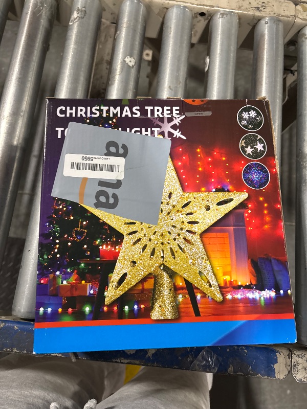 Photo 1 of TEPENAR Christmas Tree Topper Star: 10" Xmas Tree Topper with 6 Projection Modes Built-in LED Rotating Projector Light 3D Glitter Star Tree Topper for Xmas Party Holiday Decoration - Silver