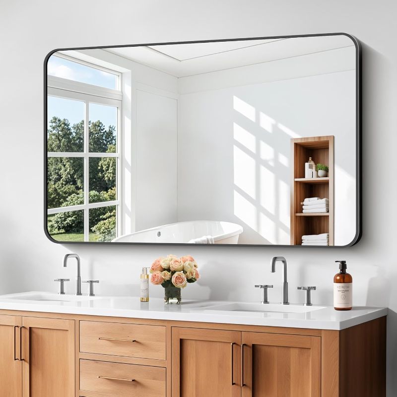 Photo 1 of ****SIMILAR****  Bathroom Mirrors for Wall, Black Rectangle Mirror, Rectangular Wall Mirror, Rounded Corner Vanity Mirror with Aluminum Metal Frame for Bedroom Living Room Horizontal Or Vertical