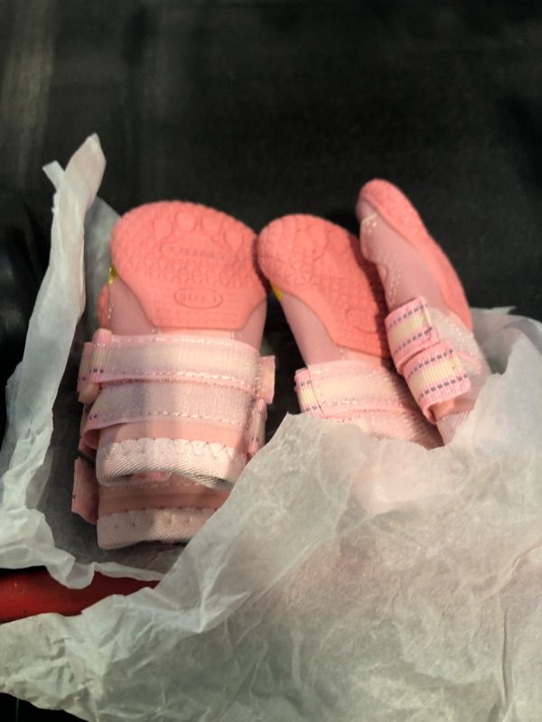 Photo 1 of ***USED***QUMY Dog Shoes for Medium Dog Boots & Paw Protectors for Winter Snowy Day, Summer Hot Pavement, Waterproof in Rainy Weather, Outdoor Walking, Indoor Hardfloors Anti Slip Sole Pink Size 1