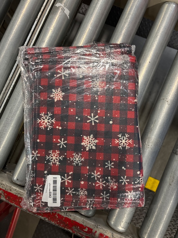Photo 1 of Artoid Mode Red and Black Buffalo Plaid Snowflakes Christmas Placemats Set of 12, 12x18 Inch Winter Table Mats for Party Kitchen Dining Decoration