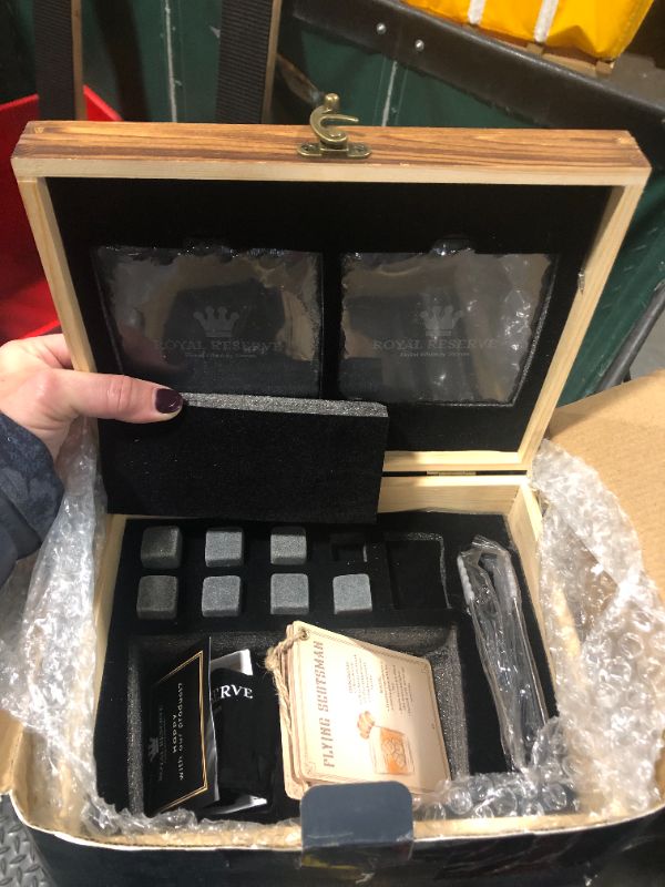 Photo 1 of ***USED***NO GLASSES***Whiskey Stones Set by Royal Reserve Husband Birthday Artisan Crafted Chilling Rocks Scotch Bourbon Glasses and Slate Table Coasters – Present for Men Dad Boyfriend Anniversary or Retirement