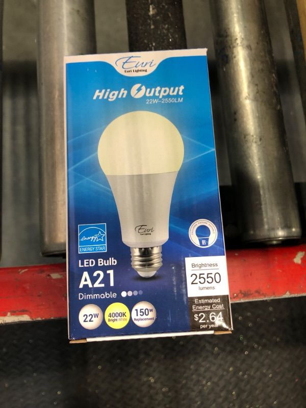 Photo 2 of ***2pack****Euri Lighting EA21-22W1040eh, LED A21 22W (150W Equivalent), 2550lm, Dimmable, 4000K (Bright White) E26 Base, Fully Enclosed Rated, Damp Rated, UL & Energy Star, 3YR 25K HR Warranty