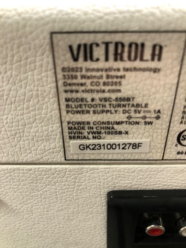 Photo 5 of ***NON FUNCTIONAL*** ***no disc for function test, but power can be turned on*** Victrola Vintage 3-Speed Bluetooth Portable Suitcase Record Player with Built-in Speakers | Upgraded Turntable Audio Sound|White, Model Number: VSC-550BT-WH