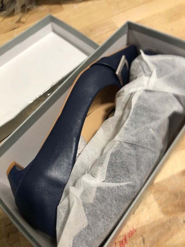 Photo 1 of C.Paravano Metal Buckle Square Toe Low Block Heels Closed Toe Chunky Heels 1.1 in Low Heel Pumps Vintage Women's Pump for Party Wear Dress Pumps Shoes Soft Lambskin(Navy,11.5)