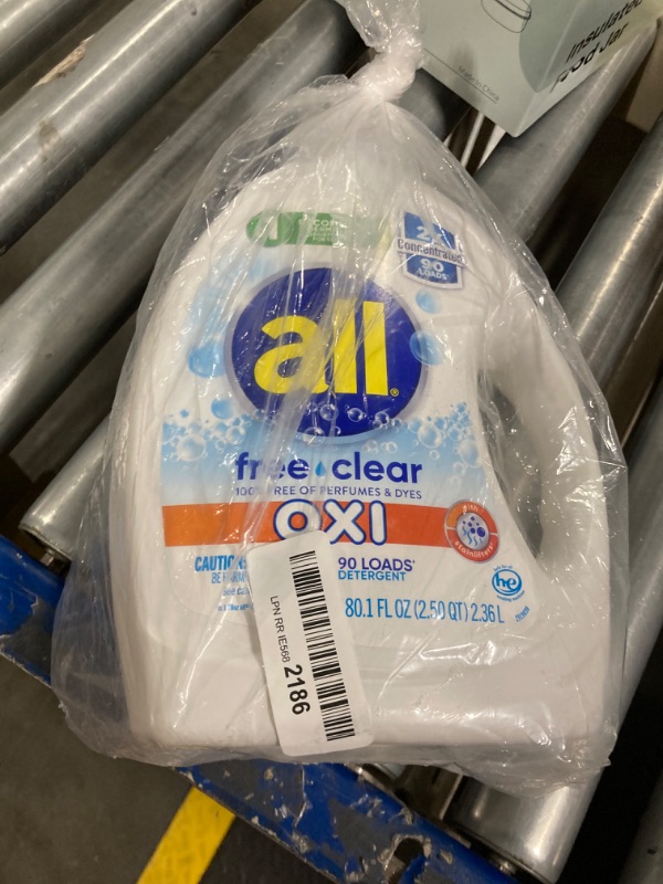 Photo 1 of all Liquid Laundry Detergent, Free Clear for Sensitive Skin with OXI, Unscented and Hypoallergenic, 2X Concentrated, 90 Loads