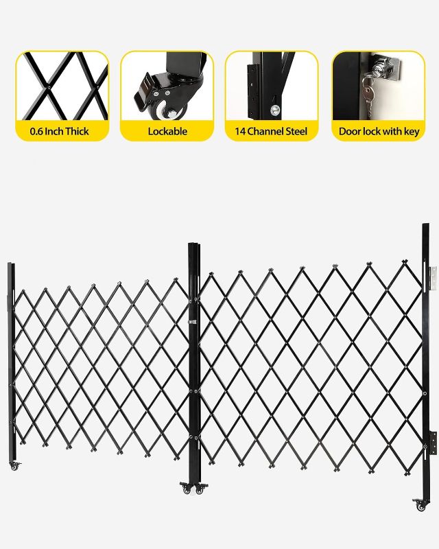 Photo 1 of 
Roll over image to zoom in
Dearlomum Double Folding Security Gate, 78" H x 144" W Retractable Driveway Door,Steel Accordion Design,Expandable Security Barrier,Lockable Garden Gate, Pet-Friendly Garage Fence