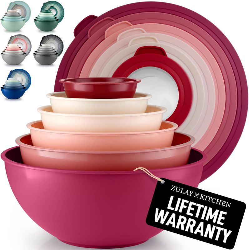 Photo 1 of ***Stock photo is a similar item, not exact***  Kitchen  Plastic Mixing Bowls with Leak-Proof Lids Set - Microwave and Freezer Safe Kitchen Mixing Bowls for Preparing, Serving and Storing - Large Nesting Bowls (Red Ombre)