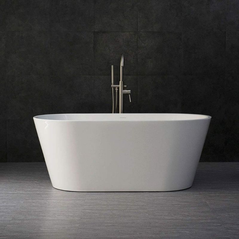 Photo 1 of  *** SIMILAR *** WOODBRIDGE 59" Acrylic Freestanding Bathtub Contemporary Soaking Tub with Brushed Nickel Overflow and Drain B0014B,White