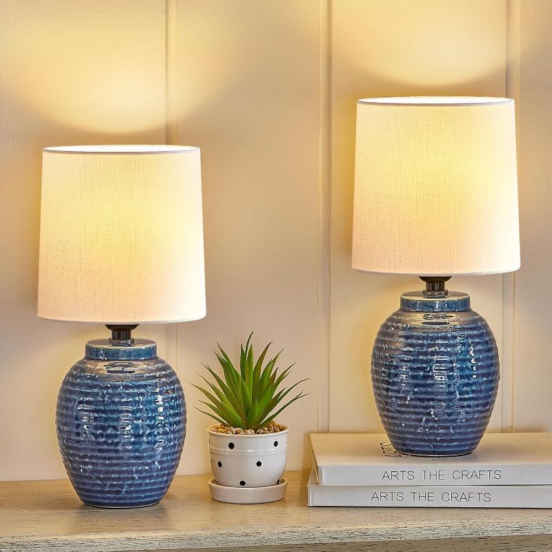 Photo 1 of *** SIMILAR *** Table Lamps Set of 2-13.75" Small Bedside Lamps - Farmhouse Lamp - Classic Ceramic Table Lamp for Bedroom, Living Room, Nightstand, Office, Side Desk Lamp, End Table Lamps