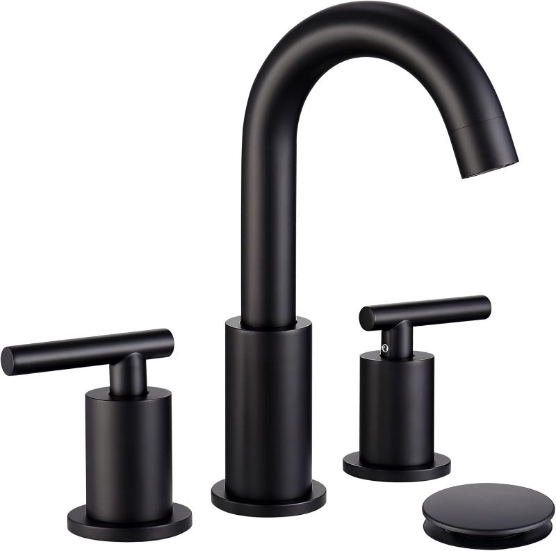 Photo 1 of  *** SIMILAR *** Bathroom Faucet Black with Pop Up Drain and Supply Hose, 8 Inch 2 Handles 3 Hole Widespread Bathroom Faucet, ChiLDano Black Matte Bathroom Faucet CH2183BK