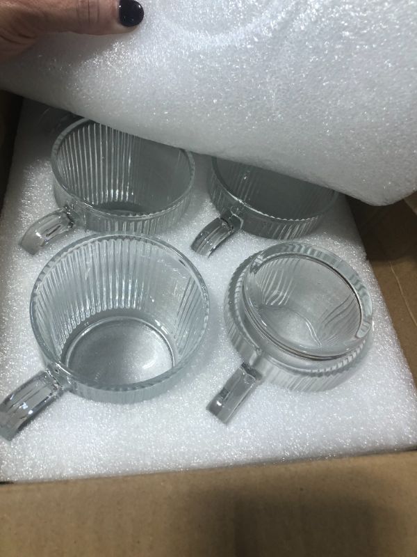 Photo 3 of **USED***Qipecedm 6 PACK Premium Glass Coffee Mugs with Handle, 12 OZ Classic Vertical Stripes Glass Coffee Cups, Transparent Tea Cup for Hot/Cold Beverages, Glassware Set for Americano, Latte, Cappuccino