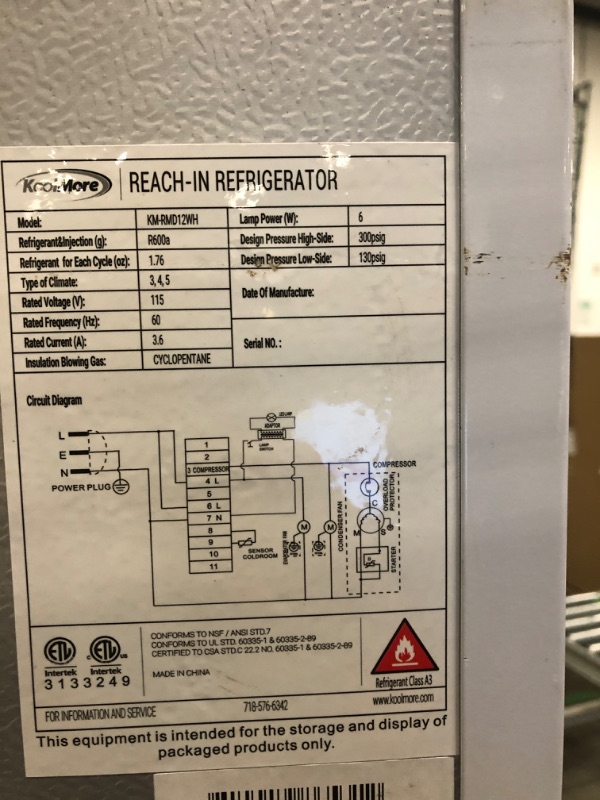 Photo 3 of ***SOLD FOR PARTS - FINAL SALE***
KoolMore KM-RMD12WH 12 Cu. ft. Commercial Reach in Refrigerator in White with Manual Defrost