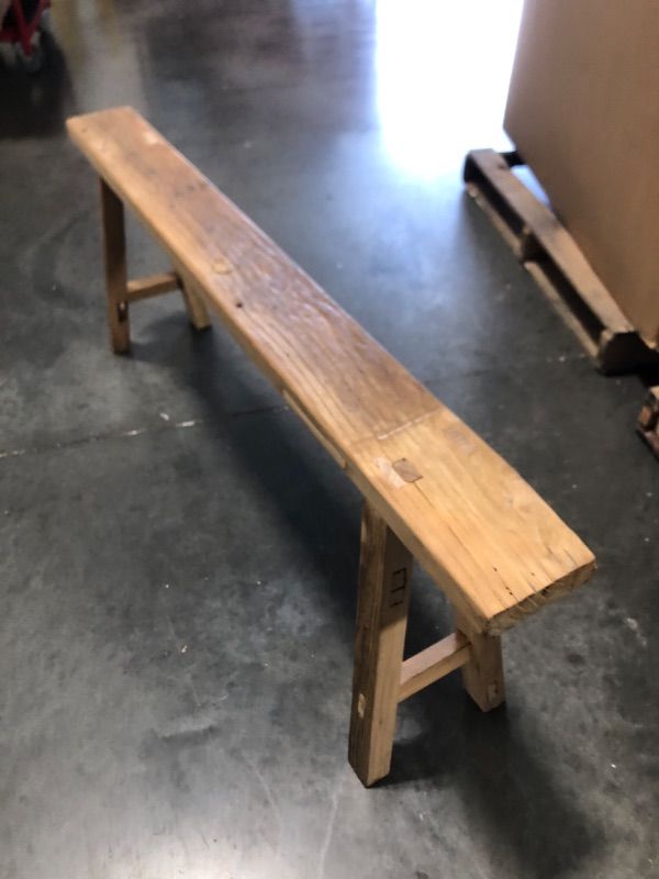 Photo 1 of Threehoney 55 Vintage Bench Weathered Natural Wood Bench Rustic Farmhouse Skinny Wooden Bench Narrow Retro Antique Bench with Grain for Entryway End of Bed Indoor