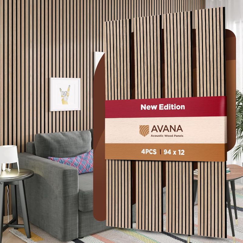 Photo 4 of Avana Acoustic Wood Wall Panels – 94.4 X 12.6 Inch Smoke Oak Acoustic Panels 4 PCs – Wall Panels For Interior Wall Decor For Homes, Offices, Studios – Sturdy And Durable Wood Panels For Wall