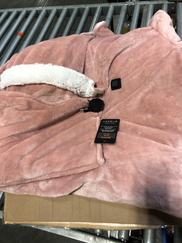 Photo 1 of  Heated Wearable Blanket Hoodie with 15000mAH 12V Output 26W High Power, Cordless Heated Blanket Battery Operated Portable Heated Blanket for Woman Mom Pink